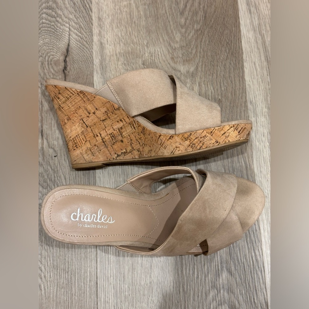 Charles by Charles David Tan Wedge Sandals with Strappy Design